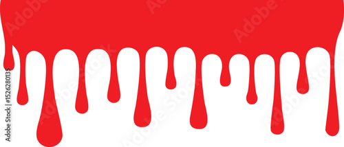 Vector Red Dripping Liquid on White Background with Glossy Texture and Bold Stylized Design