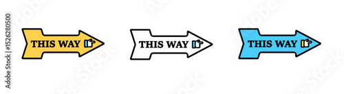 Set of three directional arrow icons with vivid colors and hand symbol for clear instructions.
