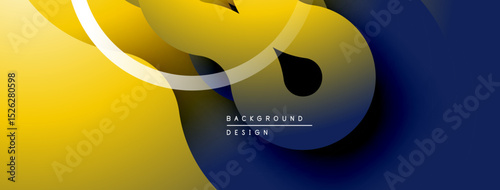 Abstract yellow, navy layers create dynamic flow. Modern design features overlapping shapes, gradients. Minimalist aesthetic suits backgrounds.
