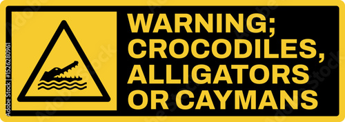 warning safety signs v3 uppercase text_warning ; crocodiles, alligators or caymans landscape size 1/2 a4,a3,a2,a1	