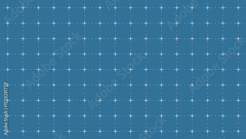 Blue background with white grid and plus signs, futuristic interface concept, modern symmetrical design used in technology, screen overlays, computing systems, or digital presentation backdrops