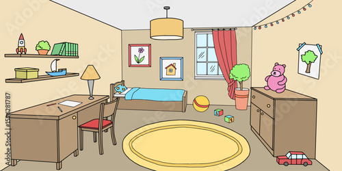 Children room graphic color home interior sketch illustration vector 