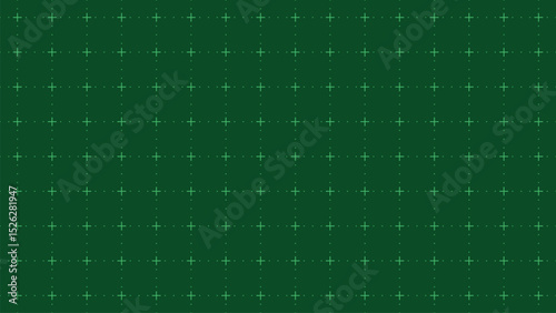 Dark green digital grid pattern with bright plus signs, technology layout background, schematic design for interface mockups, coding overlays, sci-fi visuals, or scientific data representation