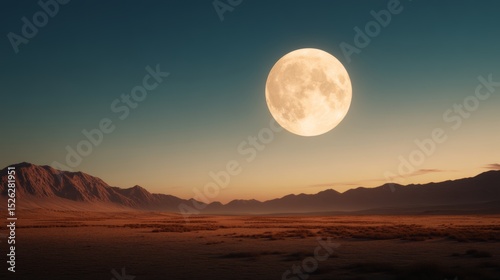 Full moon casting gentle light over a quiet desert, soft shadows, clear sky, atmospheric and serene