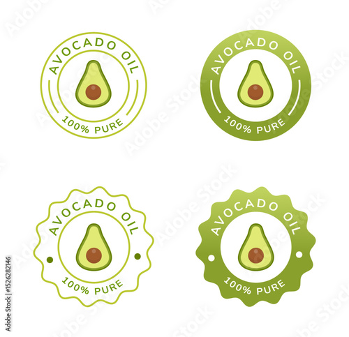 avocado oil badge white and green color. natural ingredient for cosmetics or cooking. 