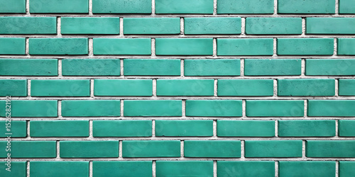 Bright turquoise brick wall with vibrant painted finish, uniform color coverage, modern decorative treatment, eye-catching appearance.