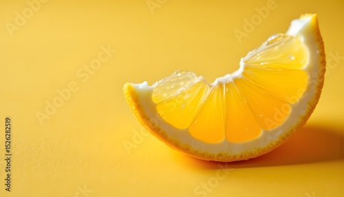 A translucent crescent of citrus, vibrant yellow verging on pale, almost colorless edges. Minute beads of moisture cling to its cut surface, reflecting light like tiny jewels