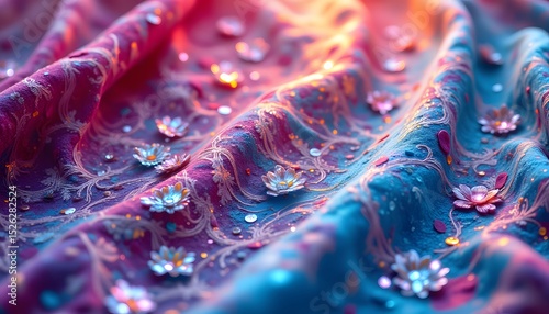 A vibrant expanse of lightweight silk shimmers with an otherworldly glow