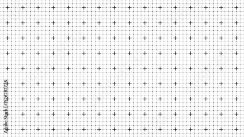 Technical grid pattern with black cross markers on white background, square layout with precision lines and cells, engineering graph paper texture, seamless minimalist schematic design