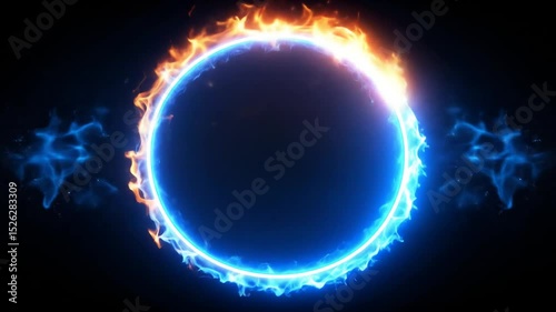 Energetic portal animation with swirling blue and orange fire effects on black background