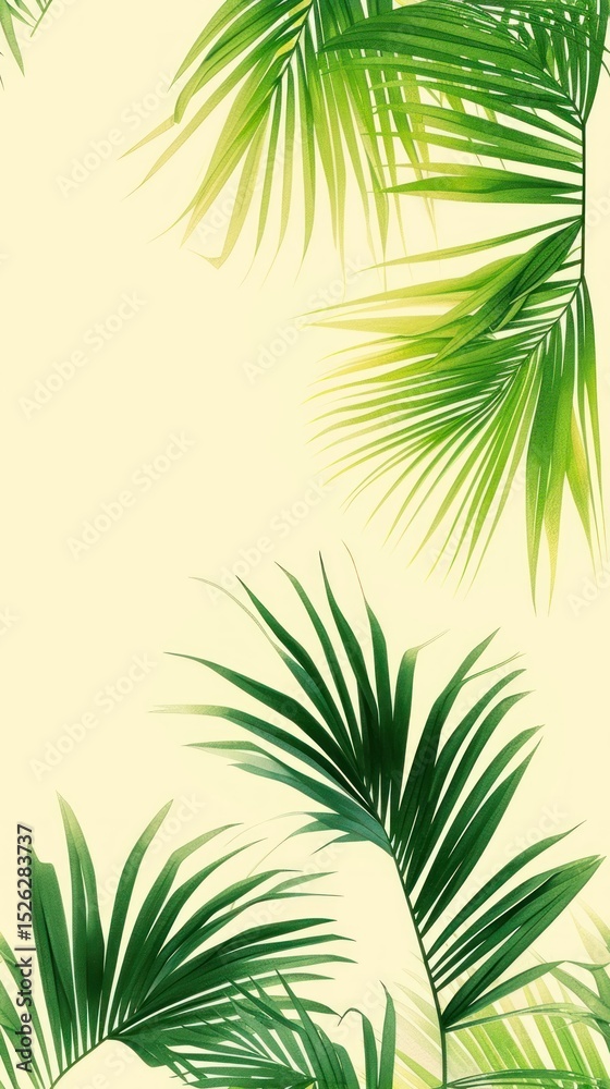 Fototapeta premium Realistic vintage drawing of palm leaves green backgrounds vegetation.