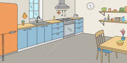 Kitchen room graphic color home interior sketch illustration vector 