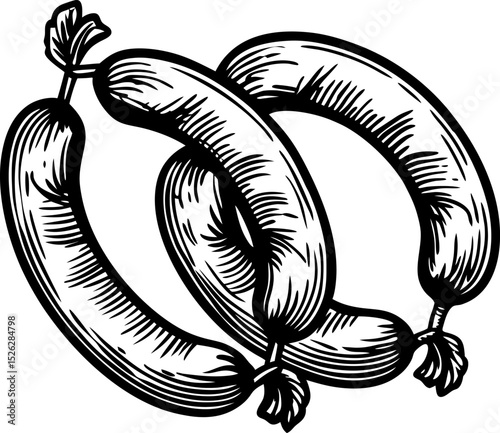 Smoked sausages illustration hand drawn meat links isolated traditional butcher food, deli, grill, barbecue ingredient