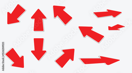 Bold Red Arrow Icons Collection – Flat Vector Set on Light Background