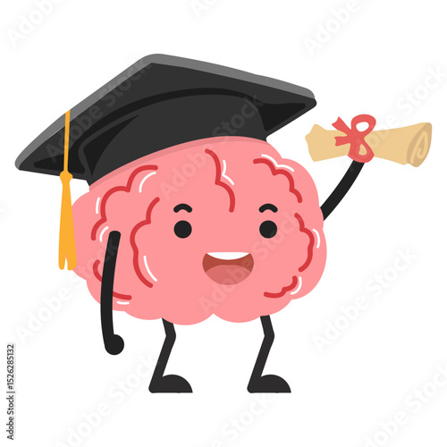Brain Character with Graduation Cap