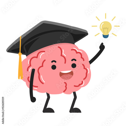 Brain with Graduation Cap and Light Bulb