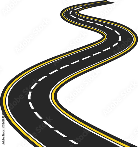 Winding S-Shaped Asphalt Road with Dashed Center Lines ? Vector Illustration