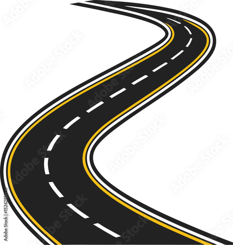 Winding S-Shaped Asphalt Road with Dashed Center Lines ? Vector Illustration