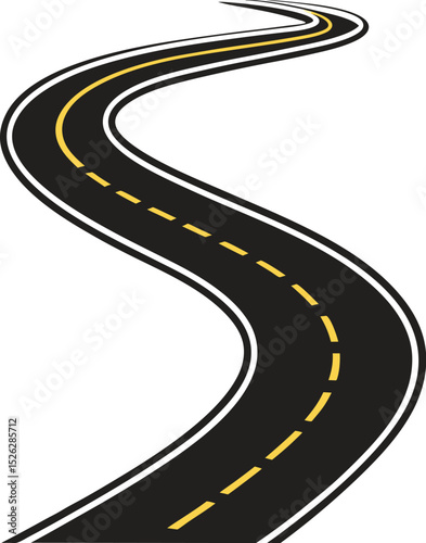 Winding S-Shaped Asphalt Road with Dashed Center Lines ? Vector Illustration