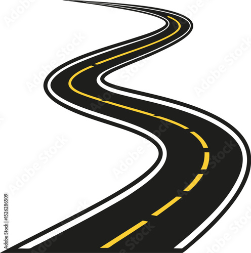 Winding S-Shaped Asphalt Road with Dashed Center Lines ? Vector Illustration