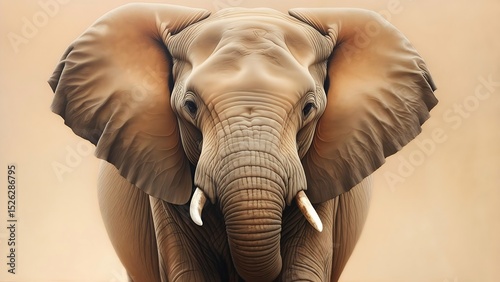 Majestic African Elephant Portrait Closeup Showing Detailed Trunk Texture and Ears