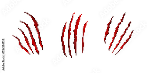 Pixelated red claw marks create striking, bold lines. this evokes a dynamic, edgy appearance.