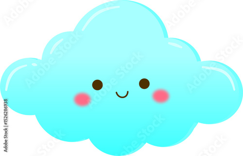 Happy Light Blue Cartoon Cloud with Rosy Cheeks