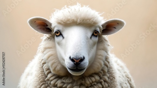 Majestic White Sheep Portrait Against a Soft Background Peaceful Farm Animal Photography