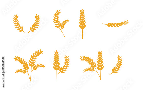 Wheat Ear Icons Set – Agricultural Grain Symbols Isolated on White