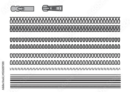 Zipper Vector Illustration for Fashion Design Flats and Technical Drawings, ai vector zipper