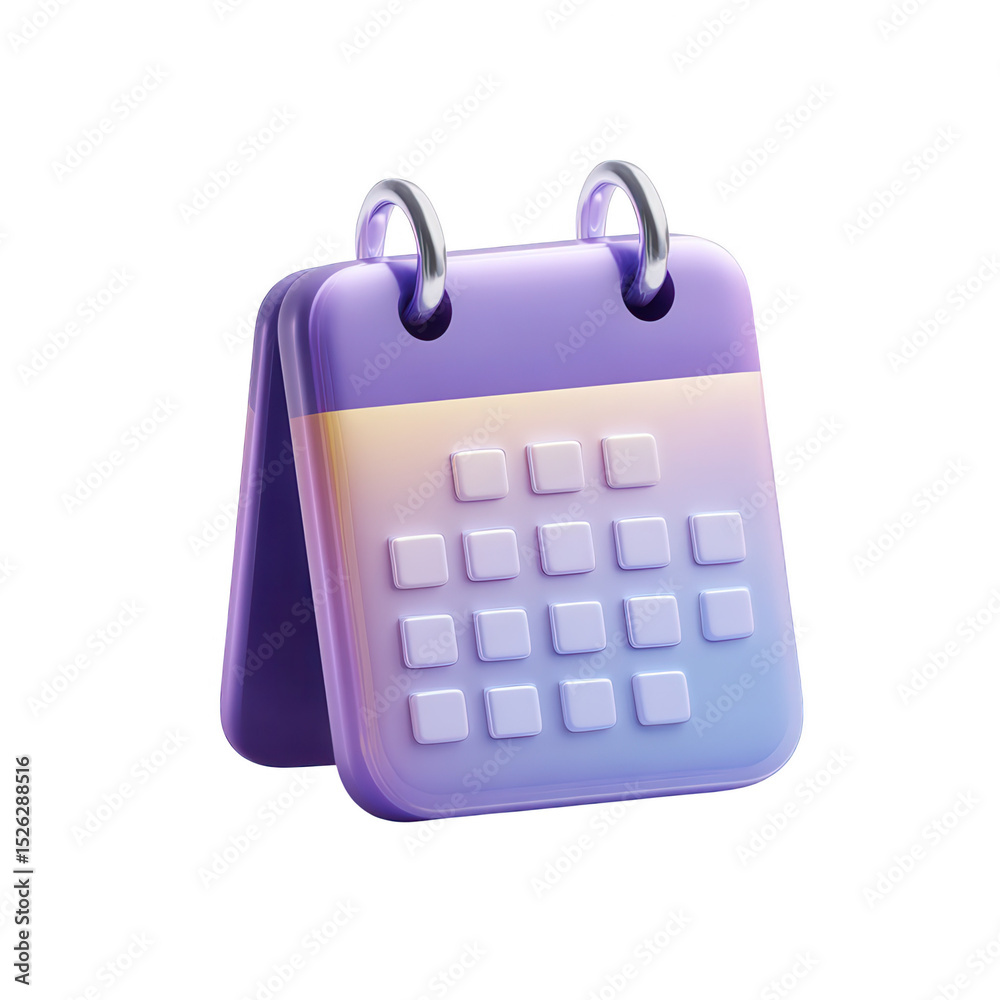 Purple calendar icon design 3D render planning schedule reminder app, isolated on transparent background, perfect cutout, PNG Purple calendar icon design 3D render planning schedule reminder app, isolated on transparent background, perfect cutout, PNG