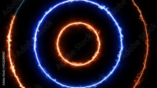 Abstract Neon Rings Animation Background with Glowing Energy Effect, Circle Motion