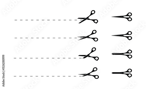 Scissors Cutting Along Dashed Lines Icon Set Isolated on Transparent Background