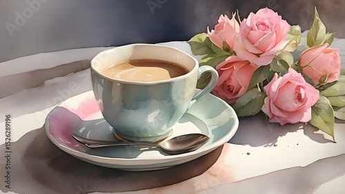 Coquette coffee art watercolor pastel