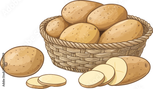 Potato Illustration vector design, Potato in basket in kitchen vector design
