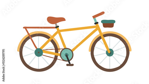 Bright yellow bicycle with a basket parked on a sunny street corner during a leisurely afternoon