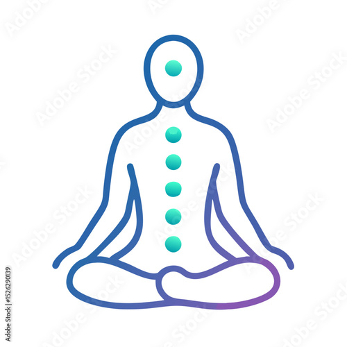 Chakra alignment illustration showing a meditative figure with colored energy points along the spine on a simple background