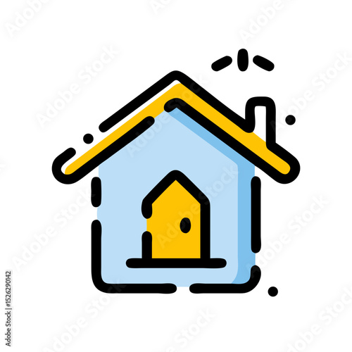 Simple house illustration with blue and yellow colors, perfect for design or real estate projects and home-related themes