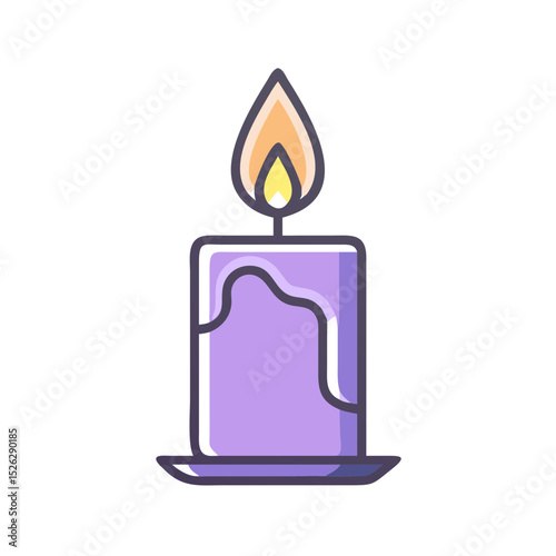 Purple candle flickering softly on a plate illuminating a cozy space during an evening setting