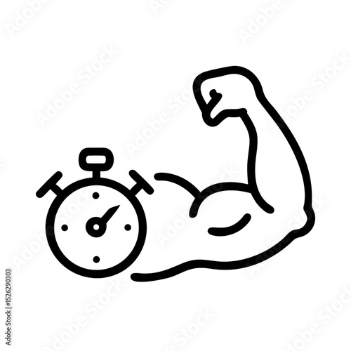 Flexing bicep next to stopwatch symbolizing fitness and workout routines for effective time management