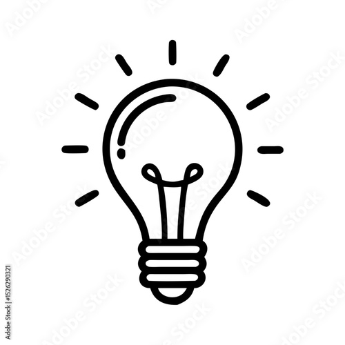 Bright light bulb illustration with rays symbolizing ideas and creativity in a minimalist design