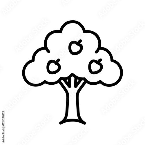 Illustration of a tree with fruits on a white background showing simple design and clear lines, perfect for educational purposes