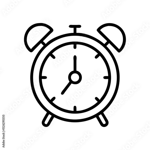 Classic round alarm clock with two bells showing time in black and white design