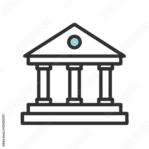 Building features classical architecture with four columns and a triangular roof in a minimalist design