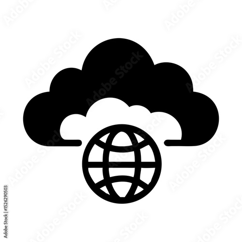 Cloud computing icon with globe symbol representing global connectivity and technology advancements in digital services