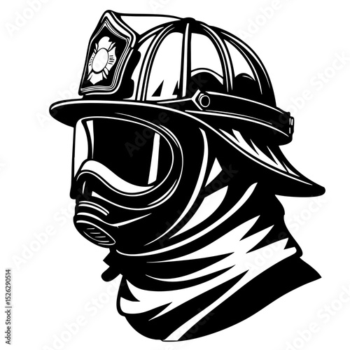 Firefighter Helmet SVG Vector Black Outline Illustration