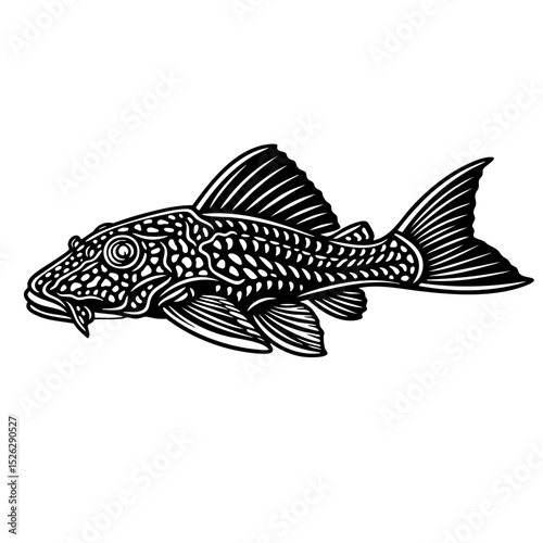 Pleco Fish Black SVG Vector Outline