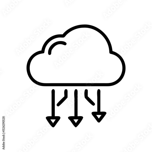 Cloud with downward arrows representing data transfer and synchronization on a digital platform