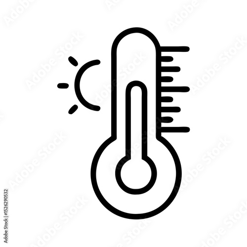 Thermometer indicating warm temperature with sun icon in background during summer season outdoors