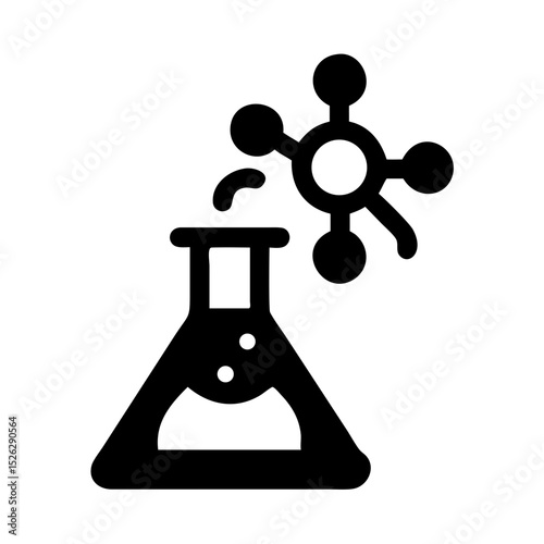 Laboratory flask and molecular structure illustrating scientific research and experimentation in a creative context